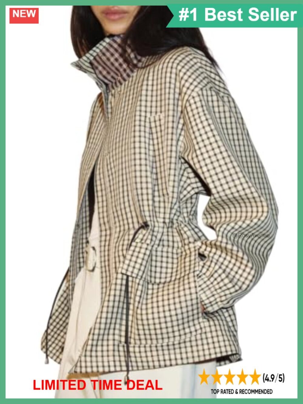 Plaid Button Down Zip Up Casual Trench Coat Cotton